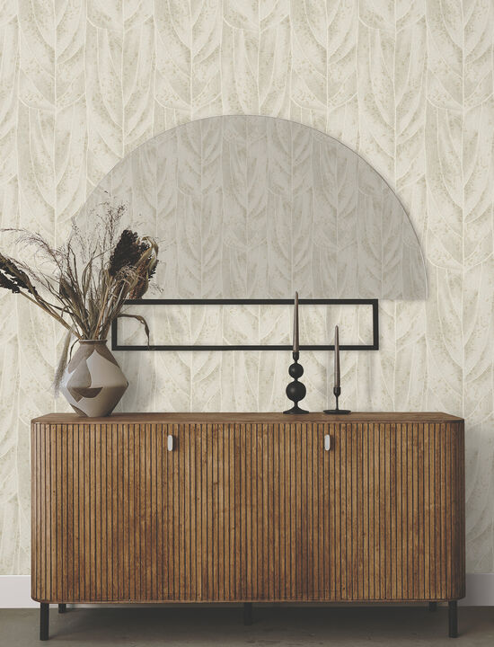 Dicot Beige Leaf Wallpaper