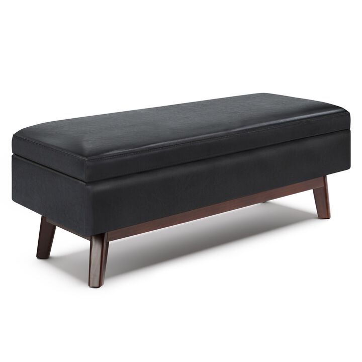 Owen Rectangular Storage Ottoman in Midnight Black Faux Leather