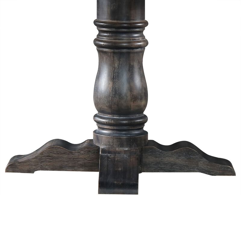 Wooden Round Dining Table With Heavy Pedestal Feet, Weathered Gray image number 4
