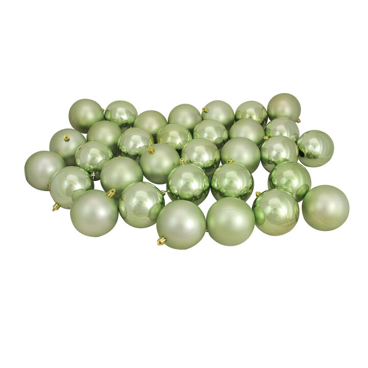 32ct Celadon Green Shatterproof 2-Finish Christmas Ball Ornaments 3.25" (80mm)