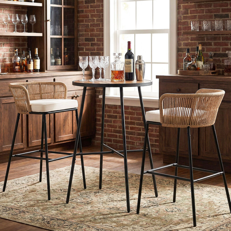 Patio Bar Height Round Table with Acacia Wood Top and Sturdy Metal Frame-Natural image number 6