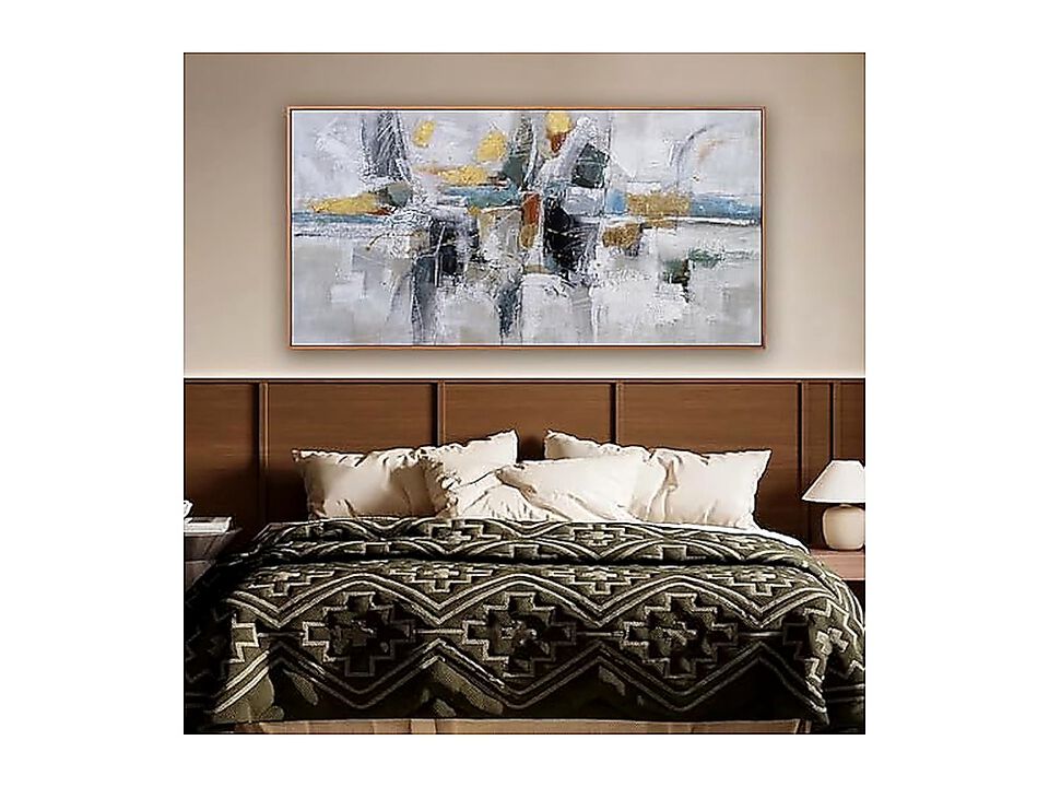 Teal Gold Wall Art Abstract Decor Living Room Modern 24 X 48 Inch Framed Canvas