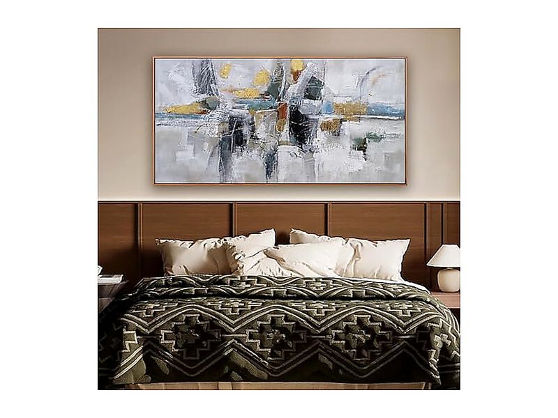 Teal Gold Wall Art Abstract Decor Living Room Modern 24 X 48 Inch Framed Canvas image number 1