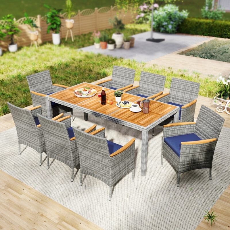 Mondawe 7-Piece Outdoor Dining Set,1 Acacia Table & 4 Gray PE Rattan Chairs With Washable Cushions