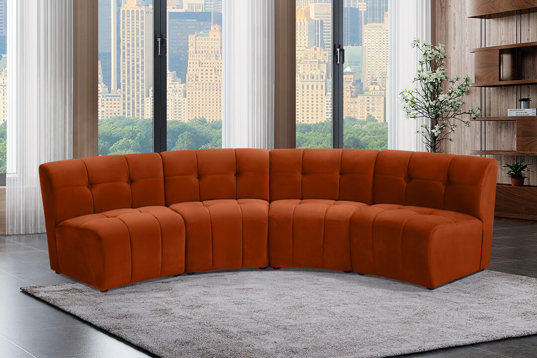 Meridian Furniture Limitless Cognac Velvet 4pc. Modular Sectional