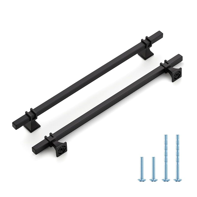 HOME EDIT 25 Pack 10 inch Black Cabinet Handles Square Zinc-Alloy Pulls for Kitchen Dresser Closet and Bathroom Cabinets Hardwar