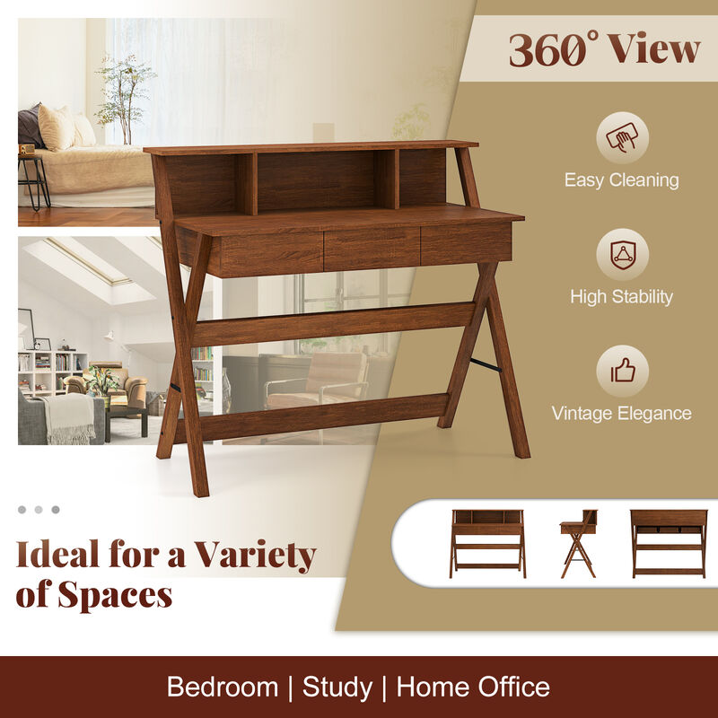 Mid-Century Desk with Monitor Stand and 3 Drawers for Home Office Organization image number 5