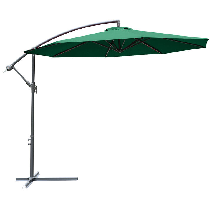 Outsunny 10' Cantilever Hanging Tilt Offset Patio Umbrella with UV & Water Fighting Material and a Sturdy Stand, Green