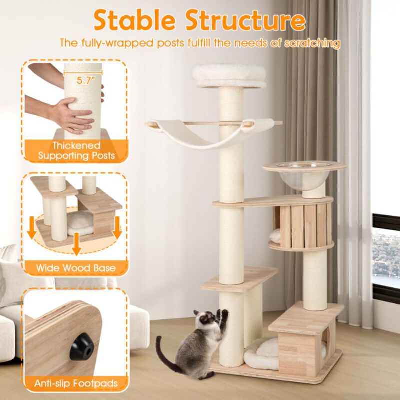 Hivvago 69 Inches Tall Cat Tree with Cozy Top Perch and Washable Plush Cushions