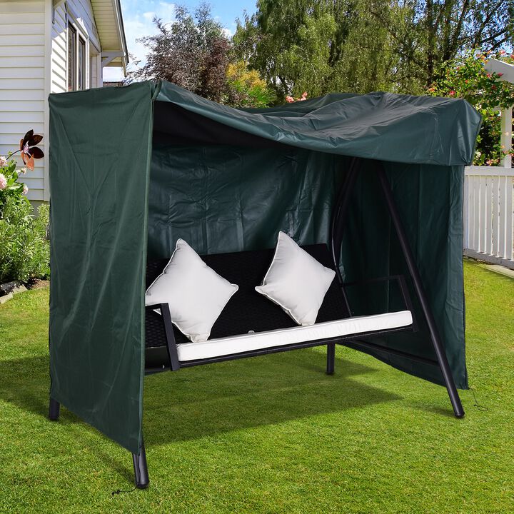 Outsunny 3 Seater Patio Swing Chair Cover, Outdoor Hammock Waterproof Cover with Zipper Design, 81''L x 49"W x 64"H, Dark Green