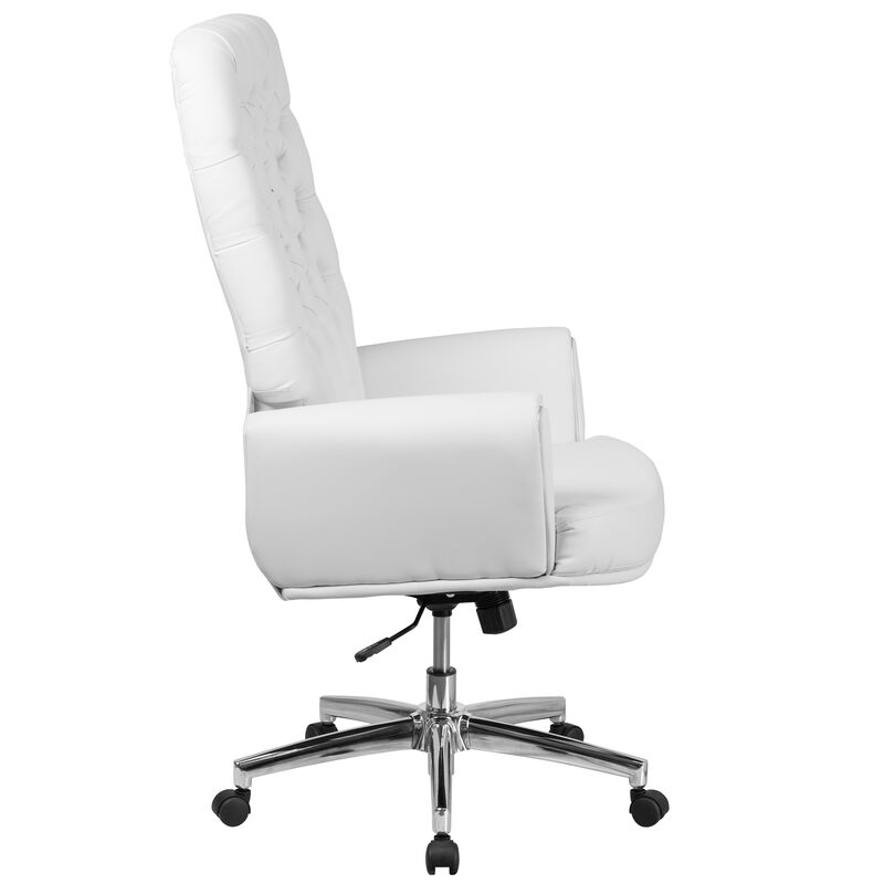 Rochelle High Back Traditional Tufted White LeatherSoft Executive Swivel Office Chair with Arms image number 7