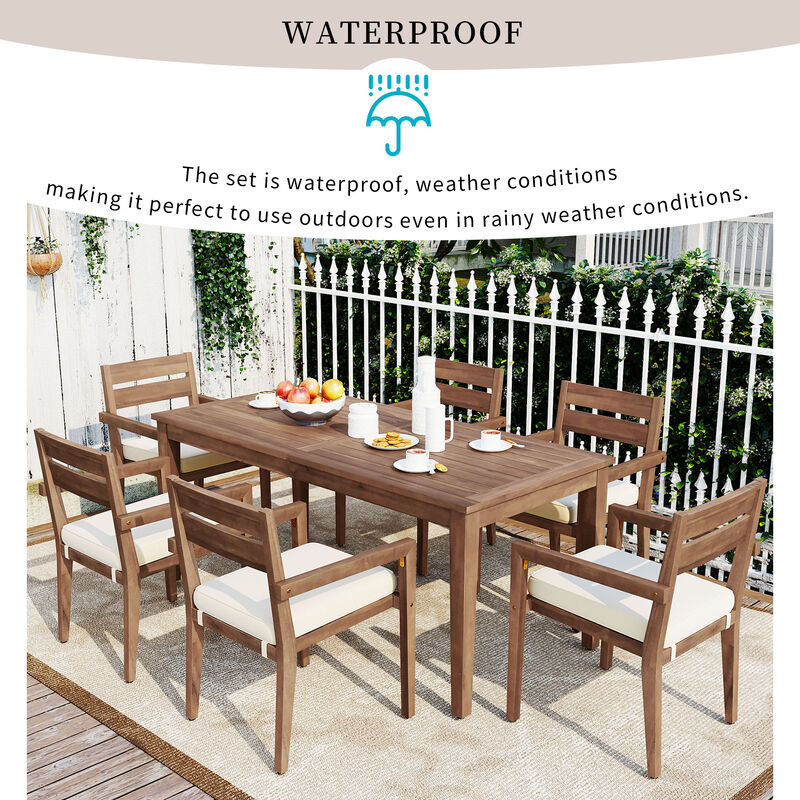 Whisen Acacia Wood Outdoor Dining Table And Chairs Suitable For Patio, Balcony Or Backyard - Burly Wood