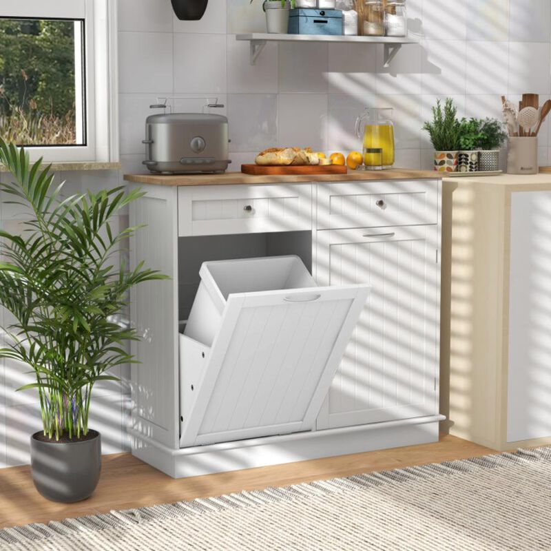 Hivvago Kitchen Tilt Out Trash Cabinet with 2 Drawers and Adjustable Shelf