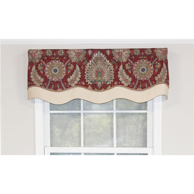 RLF Home Wakeshire Glory Valance Garnet. 3" Rod Pocket, Layered, Trimmed. 50"W X 16"L