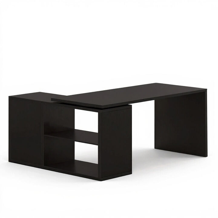 Top True Wood L-Shaped Corner Desk with Open Shelves for Home Office