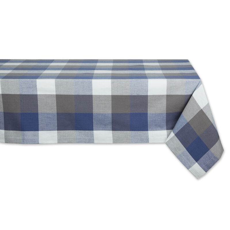 120" French Blue and White Tri Color Check Rectangle Tablecloth