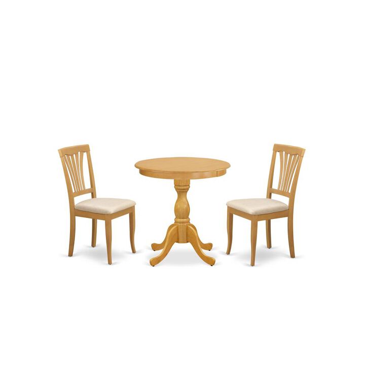 East West Furniture - ESAV3-OAK-C - 3-Pc Dining Room Table Set - 2 Dining Room Chairs and 1 Kitchen Dining Table (Oak Finish)