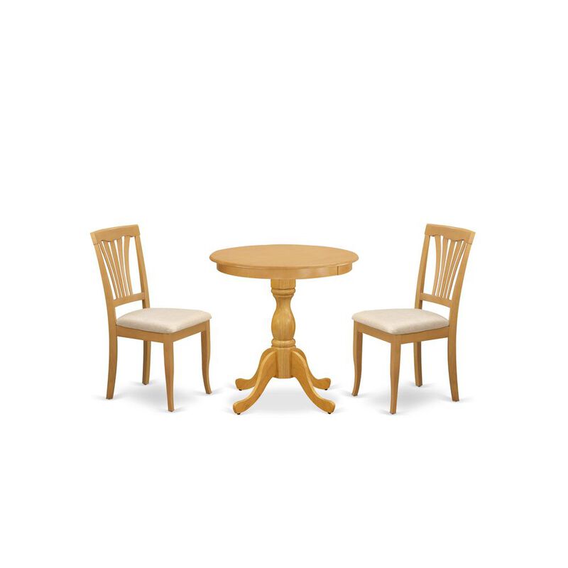 East West Furniture - ESAV3-OAK-C - 3-Pc Dining Room Table Set - 2 Dining Room Chairs and 1 Kitchen Dining Table (Oak Finish)