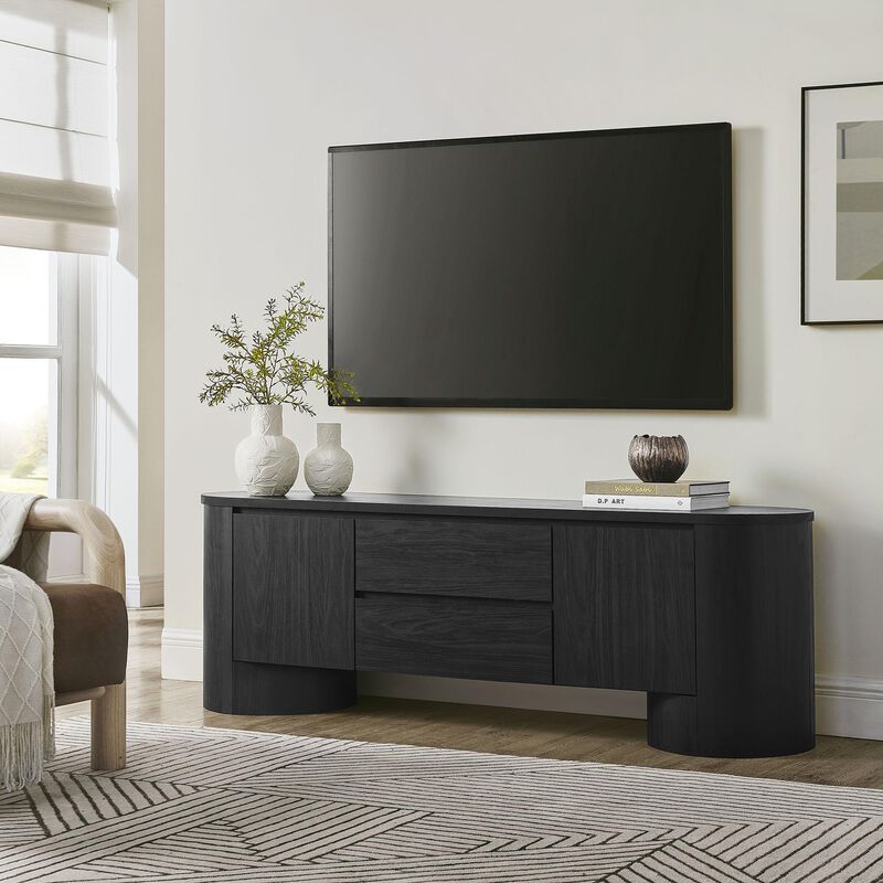 Modway Duval 71 Inch Oval TV Stand in Black &ndash; Low Profile Mid Century Modern Media Cabinet - Living Room Entertainment Center with Storage image number 3