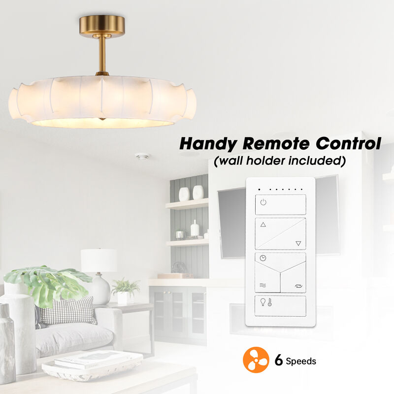 29.6 in. Brass Caged Clouds Ceiling Fan with Imitation Silk Shade and Light and Remote