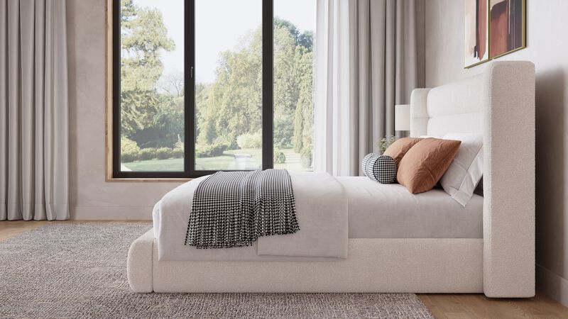 Frank Upholstered Wingback Platform Bed in Cottage Cheese Boucle