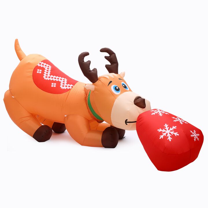 LuxenHome 9Ft Reindeer and Gift Inflatable with LED Lights