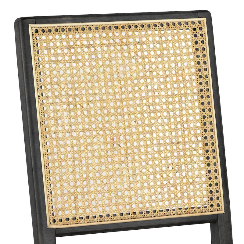 Glamour Home Set of 2 Gray Fabric Dining Chair High Rattan Back and Black Wood Legs