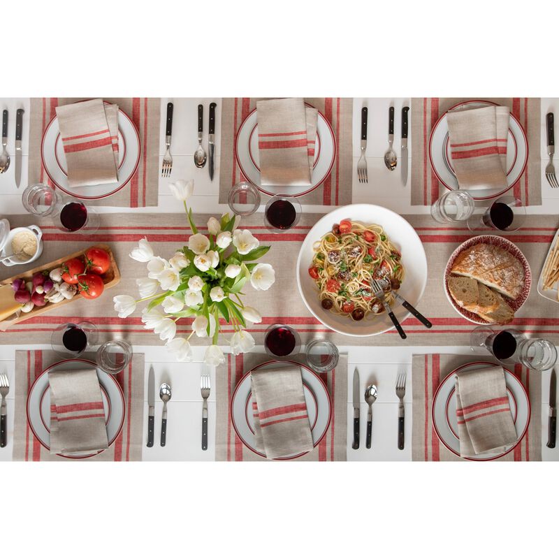 Solino Home French Stripe 100% Linen Placemats &ndash; Set of 4, 14 x 19 in, Machine Washable, Holiday and Everyday Dining