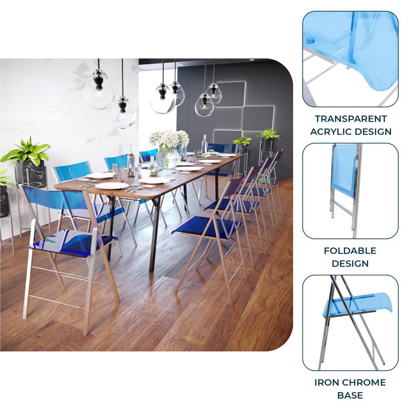 LeisureMod Menno Folding Dining Chair with Stainless Steel Frame, Compact and Durable Design for Kitchen, Balcony, Patio, Garden, Office, or Event Use