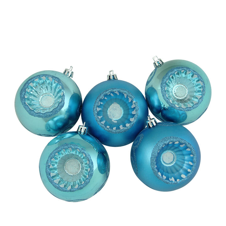 5ct Matte Turquoise Blue Retro Reflector Shatterproof Christmas Ball Ornaments 3.25" (80mm)