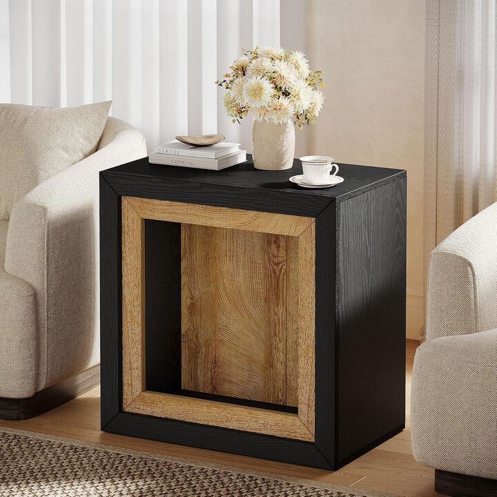 Rectangle Modern End Table, Side Table with Frame-Inspired Design-Black