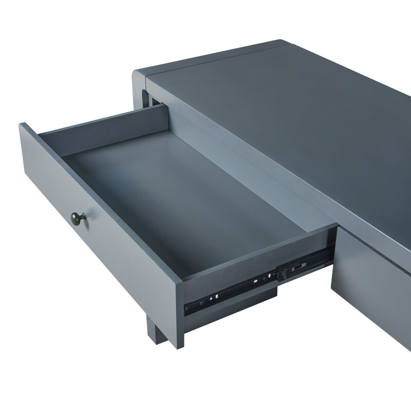 Curved Console Table with Storage, Wooden Entryway Table with 2 Drawers