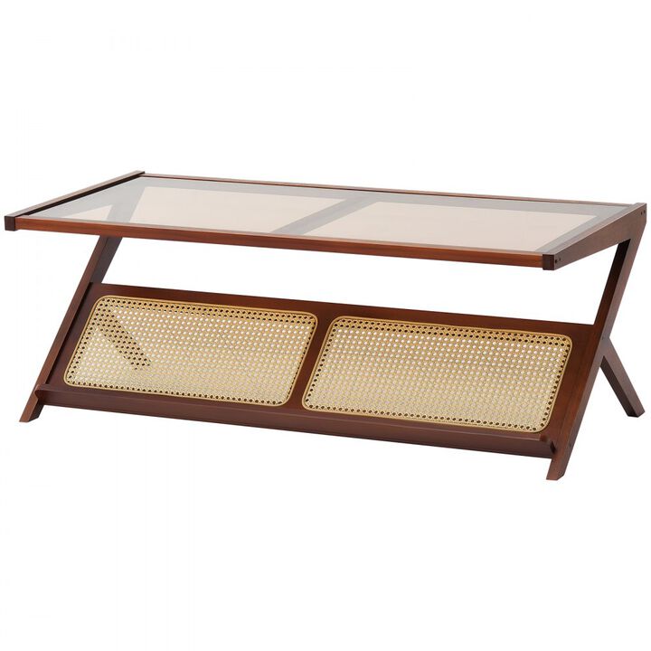 Modern Storage Mid Century Coffee Table with WickerLegs for Living Room