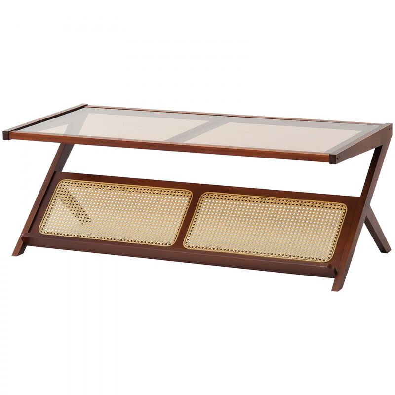 Modern Storage Mid Century Coffee Table with WickerLegs for Living Room