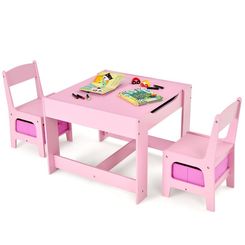 Kids Table Chairs Set With Storage Boxes Blackboard Whiteboard Drawing