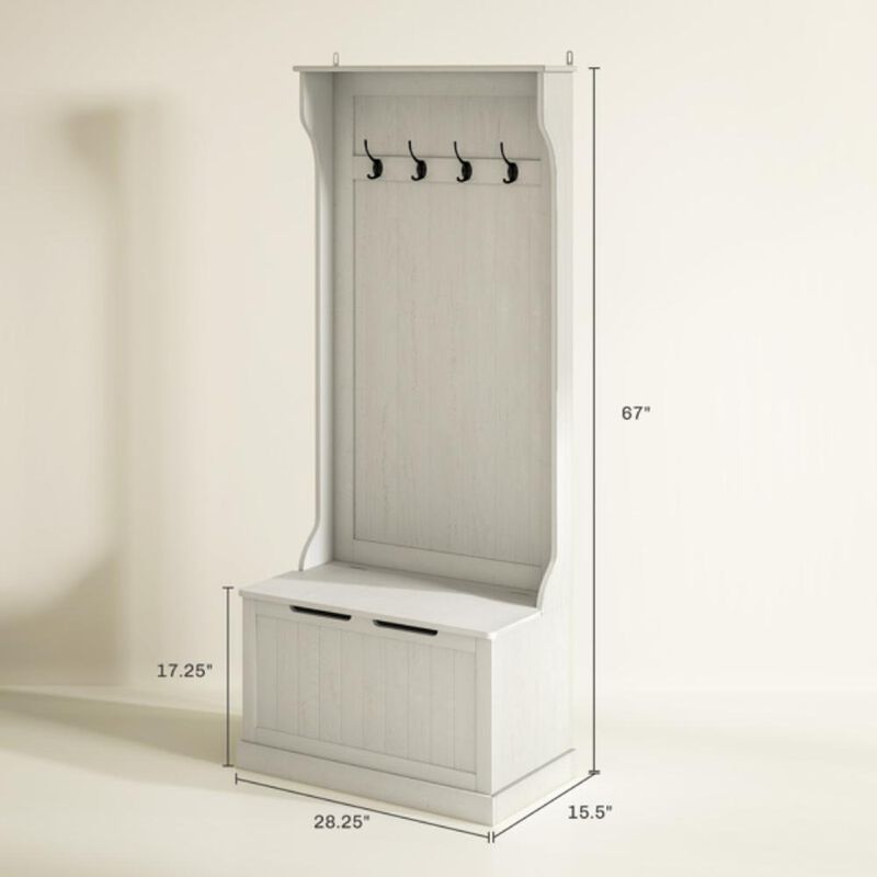Multi-Functional Hall Tree with Hooks and Bench for Organizing Shoes and Coats