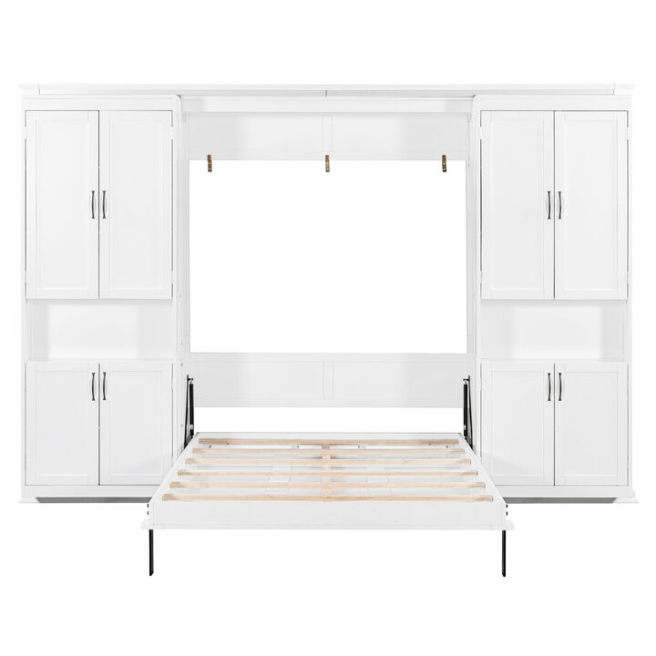 Merax Queen-Size Murphy Bed with Sliding Storage Cabinets