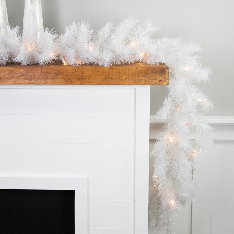 9' x 14" Pre-Lit White Alaskan Pine Artificial Christmas Garland  Warm White LED Lights image number 3