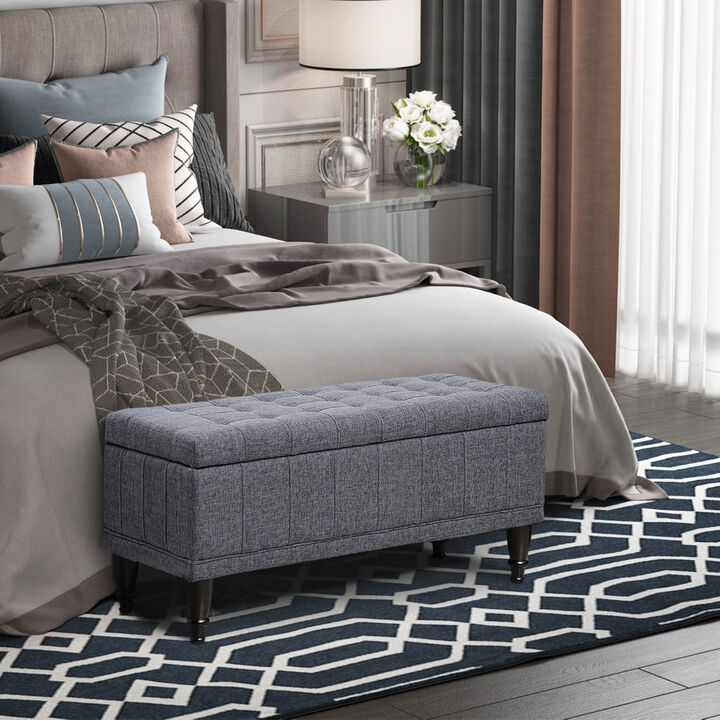Plush Hidden Storage: Dark Gray Tufted Ottoman Bench with Soft Close