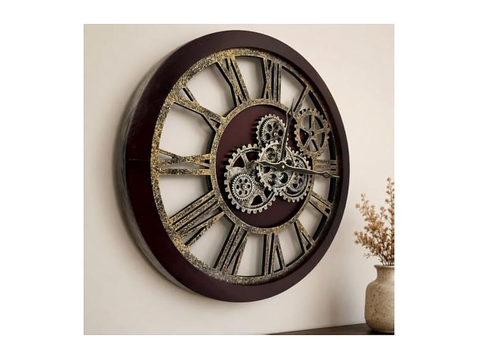Style Cherry Red Bronze Real Moving Wall Clock 24 Inch Wood Vintage