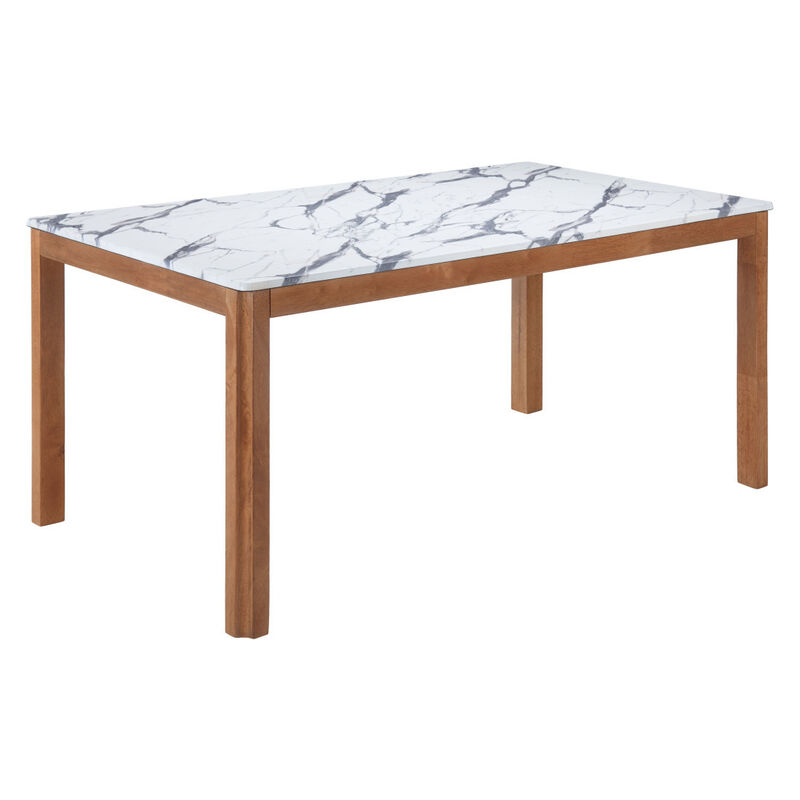 HomeRoots 63" White and Natural Faux Marble and Solid Wood Dining Table image number 4