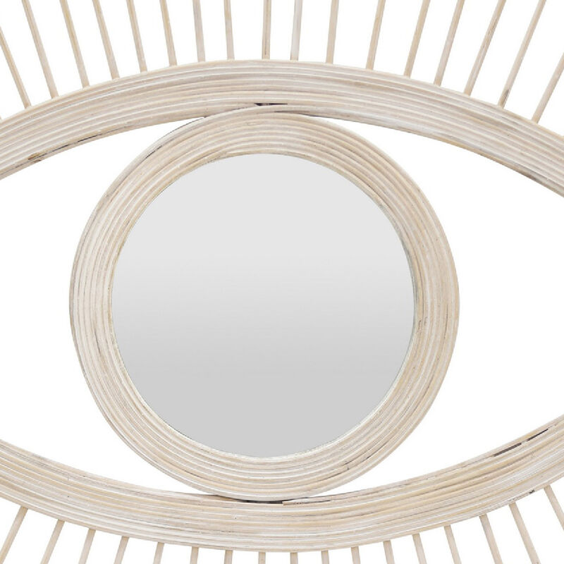 Ruhy Decorative Wall-Mounted Mirror with Eye-Shape Design, White Wood image number 6