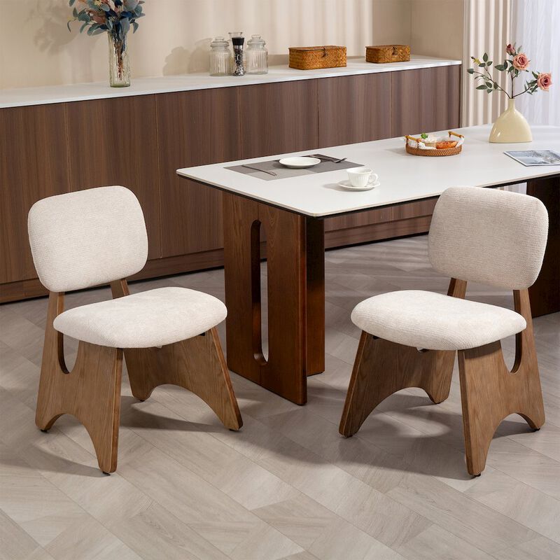 Glamour Home Bertille Beige Washed Woven Fabric Dining Chair with Accent Walnut Legs