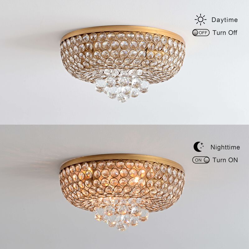 Josie Brushed Brass 4-light Flush Mount Crystal Chandelier image number 5