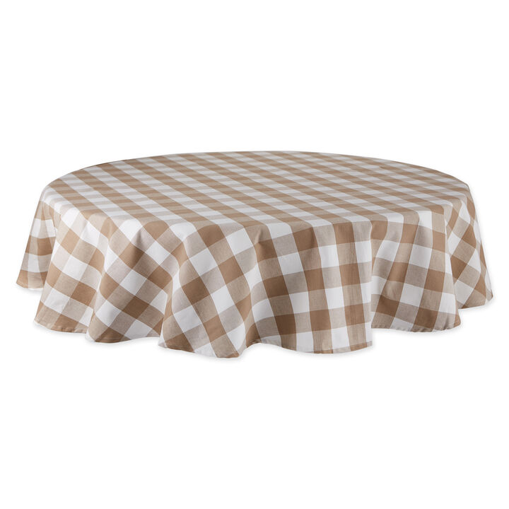 70" White and Stone Brown Buffalo Check Round Table Cloth