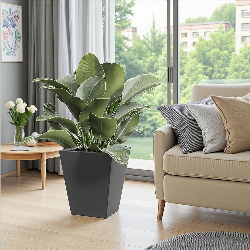 Metal Tapered Planter Garden Plant Pot with Drainage Hole and Rubber Plug