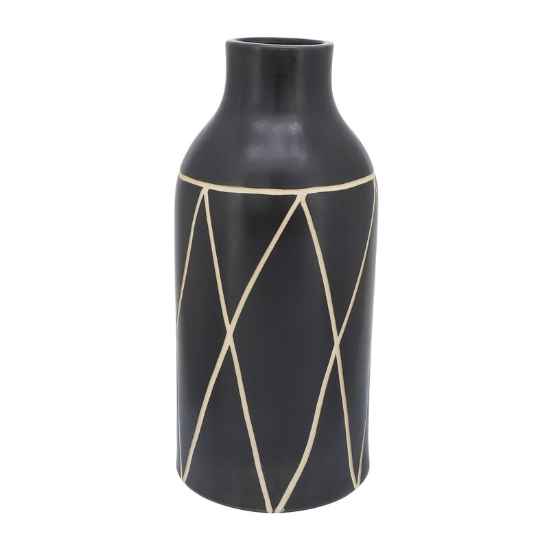 Cer, 16"H Tribal Vase, Black image number 0
