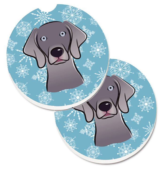 Caroline's Treasures Snowflake Weimaraner Set of 2 Cup Holder Car Coasters BB1665CARC, 2.56, Multicolor