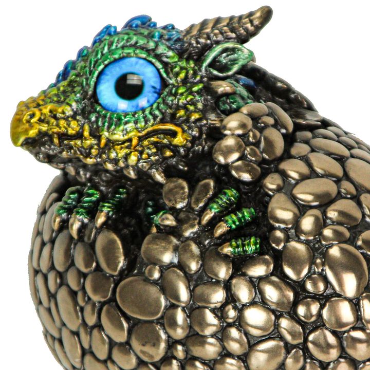 Bronze Finish Dragon Hatchling Figurine With Hand Painted Color Accents