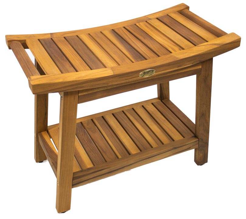 EcoDecors 24" new Harmony Solid Teak Shower Bench with Shelf